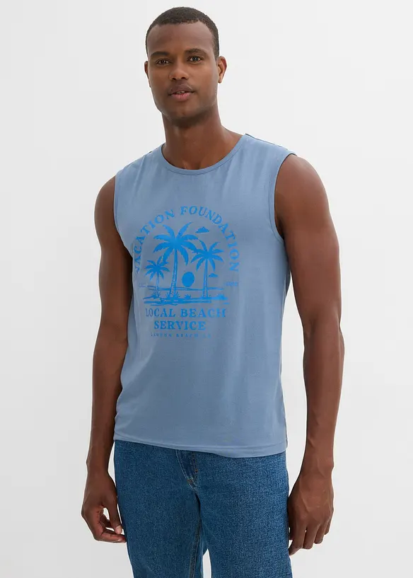 Muskelshirt aus reiner Bio-Baumwolle in blau von vorne (im Anschnitt) - bonprix