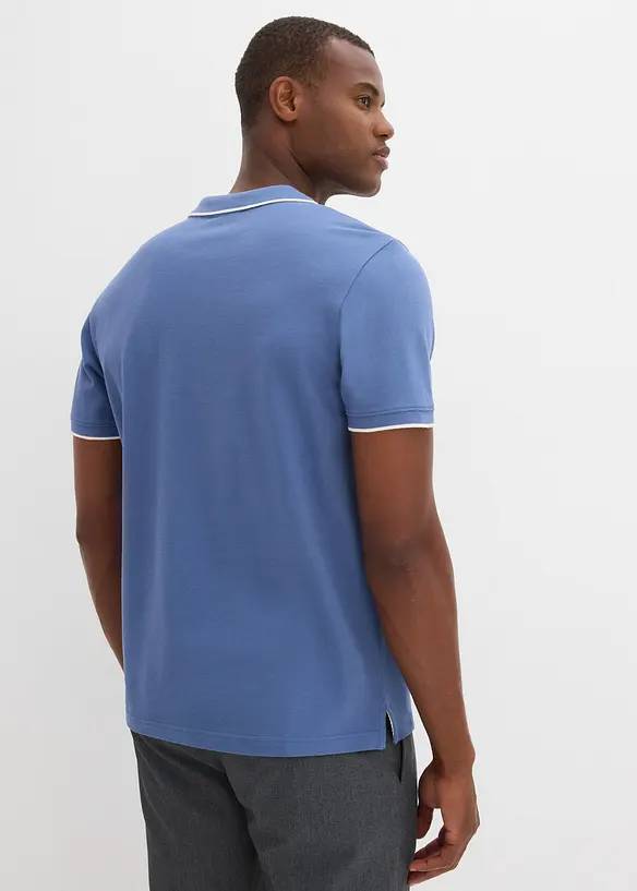Piqué-Poloshirt aus reiner Baumwolle in blau von hinten (im Anschnitt) - bonprix
