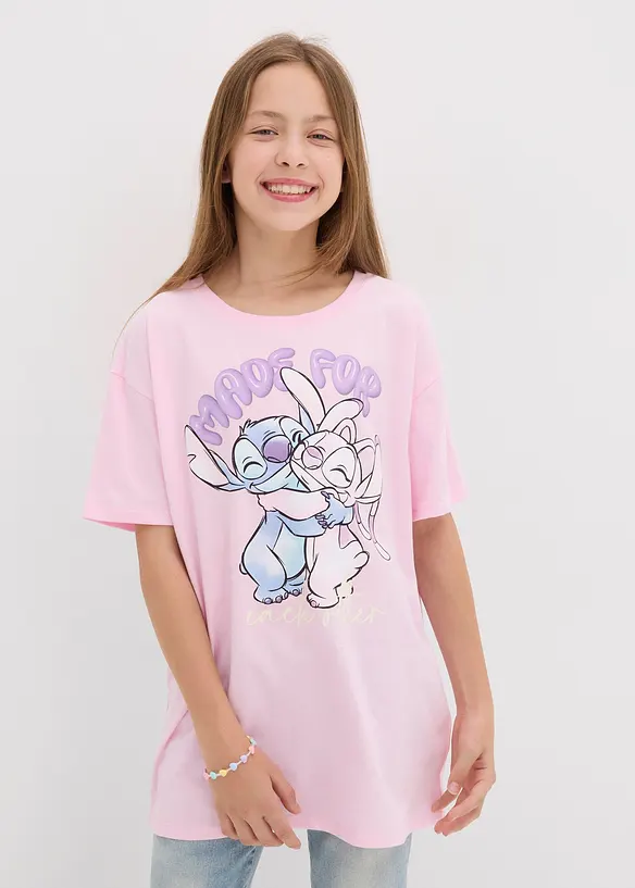 Disney Stitch Oversize-Shirt in rosa von vorne (im Anschnitt) - Lilo & Stitch