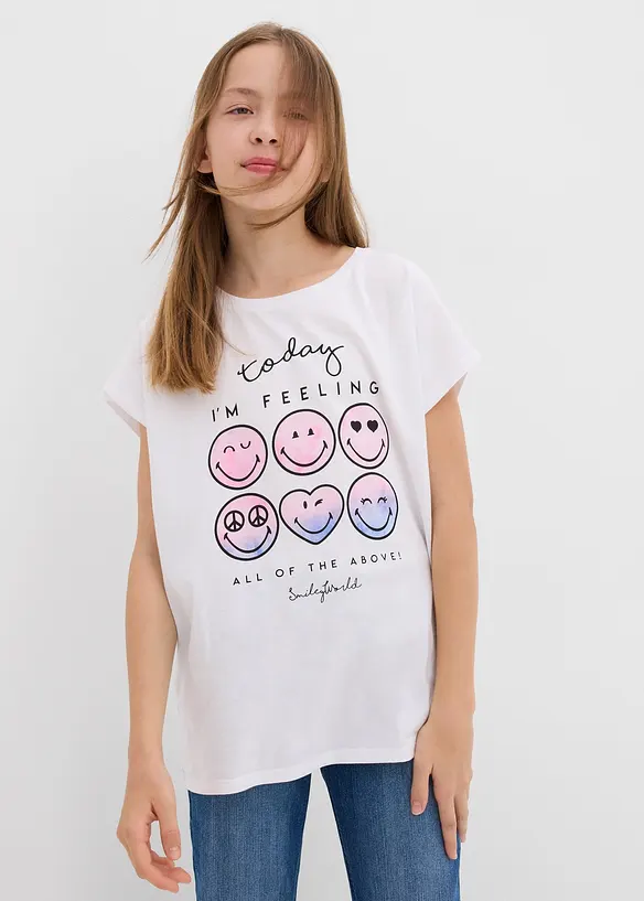 Smiley Shirt aus reiner Baumwolle in weiß von vorne (im Anschnitt) - SmileyWorld