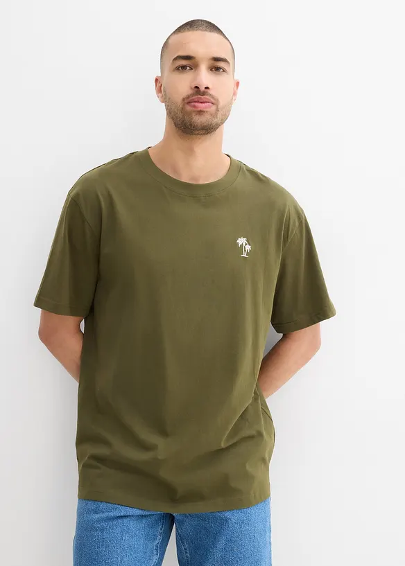 T-Shirt mit Rückenprint, Loose Fit in grün von hinten (im Anschnitt) - bonprix