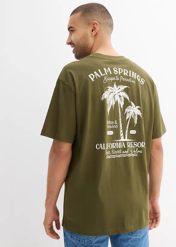 T-Shirt mit Rückenprint, Loose Fit in grün von vorne (im Anschnitt) - bonprix