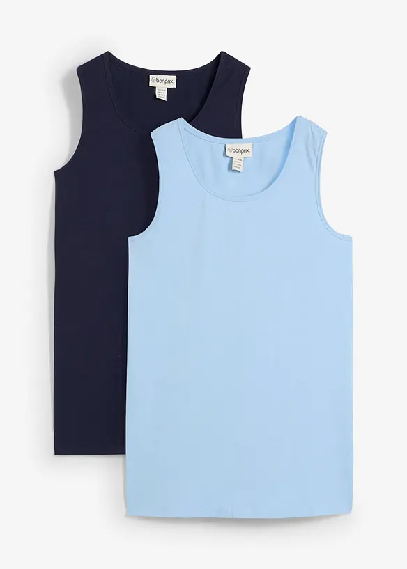 Long-Top mit Baumwolle, 2er-Pack in blau von vorne - bonprix Long-Top mit Baumwolle, 2er-Pack in blau von vorne - bonprix