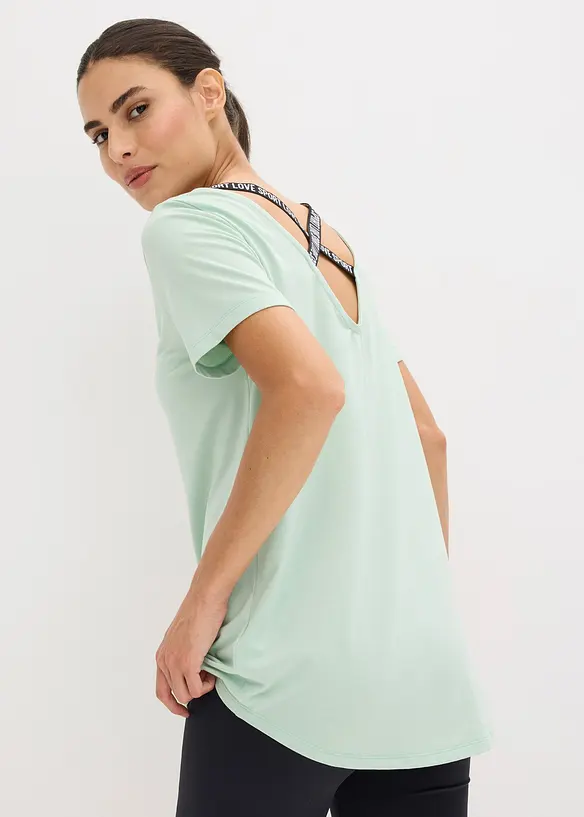 Langes Sport-Shirt mit Rückenausschnitt in grün von vorne (im Anschnitt) - bonprix