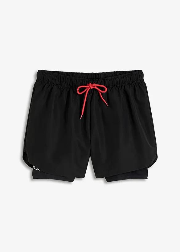 Ultraleichte Sport-Shorts mit integrierter Radlerhose 2-in-1 in schwarz von vorne - bonprix Ultraleichte Sport-Shorts mit integrierter Radlerhose 2-in-1 in schwarz von vorne - bonprix