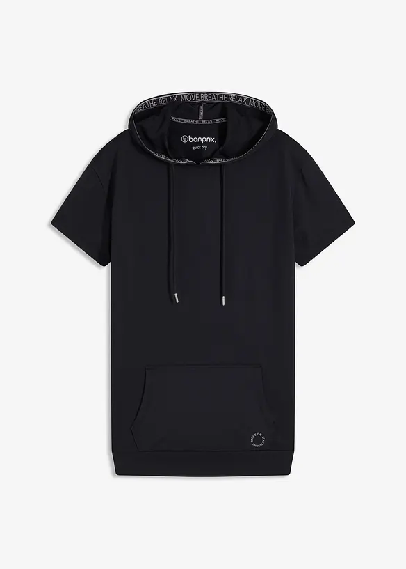 Oversized Sport-Shirt mit Kapuze, schnelltrocknend in schwarz von vorne - bonprix