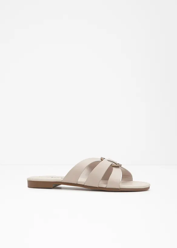 Pantoletten mit dekorativem Ring in beige - bonprix