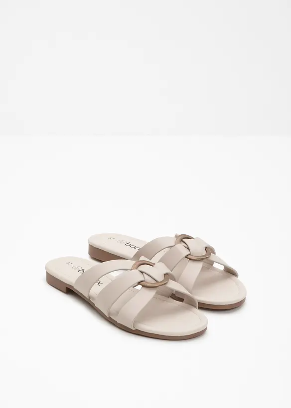 Pantoletten mit dekorativem Ring in beige - bonprix