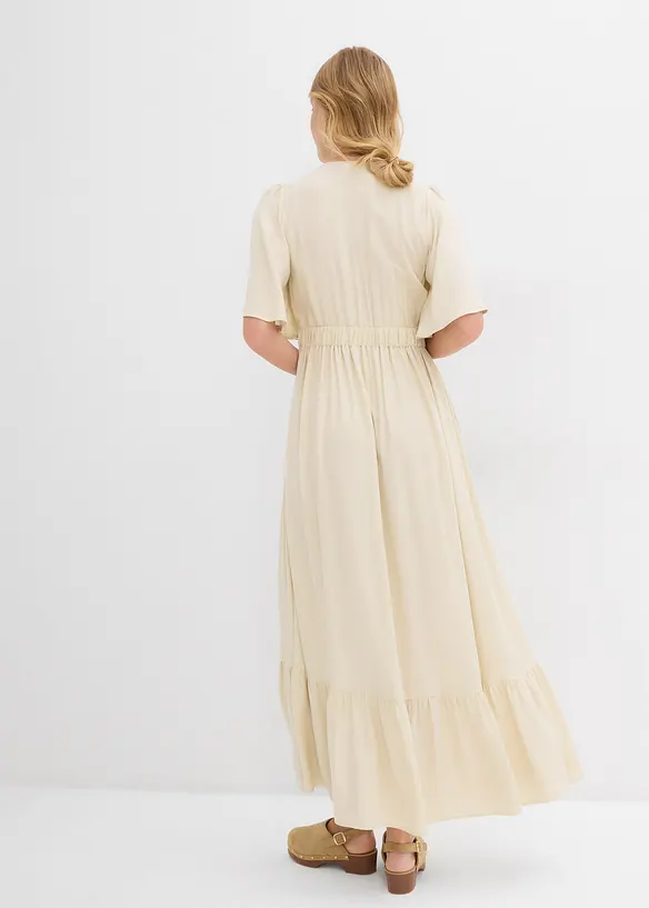 Maxikleid aus fließender Viskose in beige von hinten (Totalaufnahme) - bonprix Maxikleid aus fließender Viskose in beige von hinten (Totalaufnahme) - bonprix
