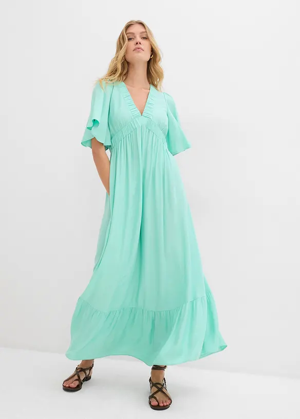 Maxikleid aus fließender Viskose in grün von vorne (Totalaufnahme) - bonprix Maxikleid aus fließender Viskose in grün von vorne (Totalaufnahme) - bonprix