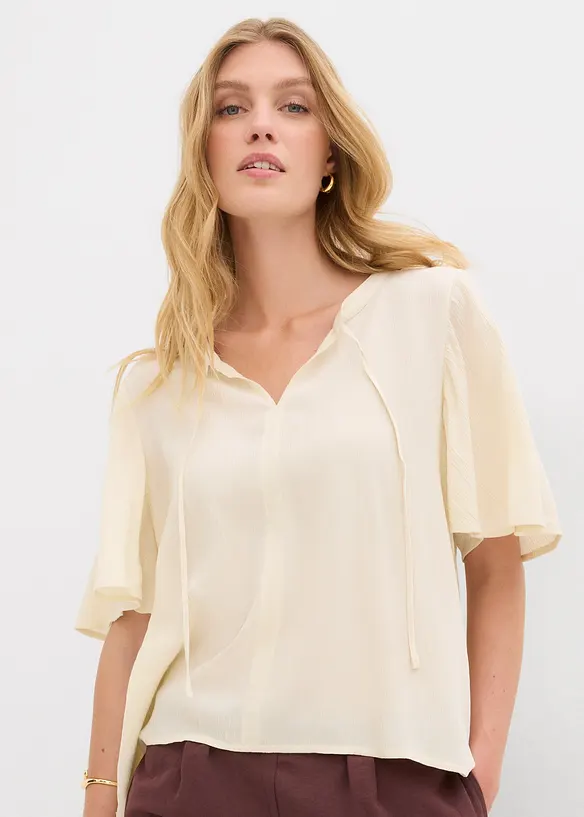 Tunikabluse aus fließender Viskose in beige von vorne (im Anschnitt) - bonprix Tunikabluse aus fließender Viskose in beige von vorne (im Anschnitt) - bonprix