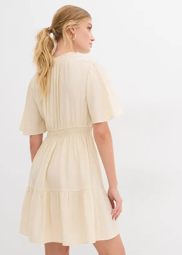 Minikleid aus fließendem Viskose-Mix in beige von hinten (Totalaufnahme) - bonprix