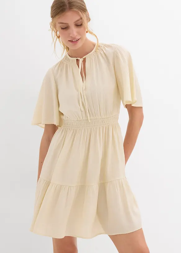 Minikleid aus fließendem Viskose-Mix in beige von vorne (Totalaufnahme) - bonprix