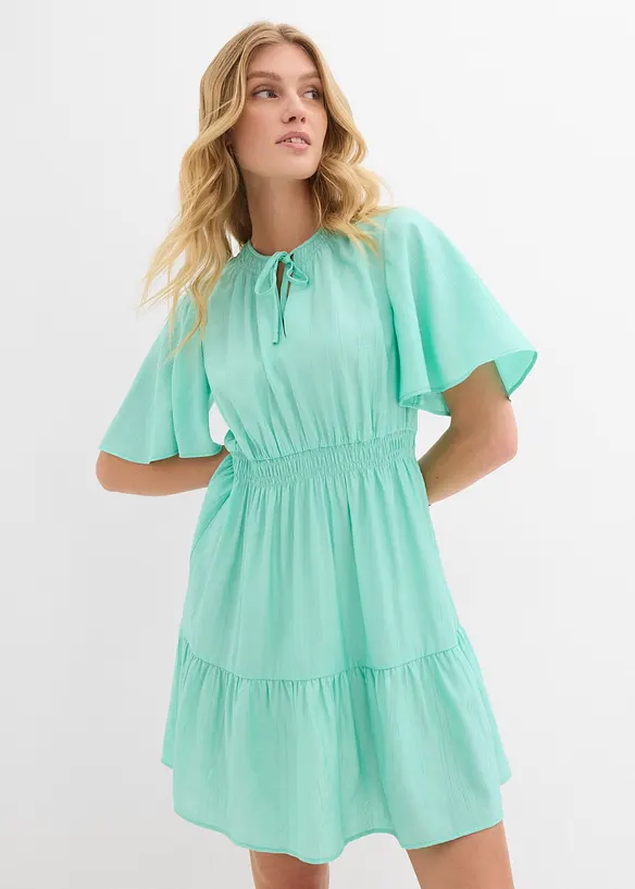 Minikleid aus fließendem Viskose-Mix in grün von vorne (Totalaufnahme) - bonprix