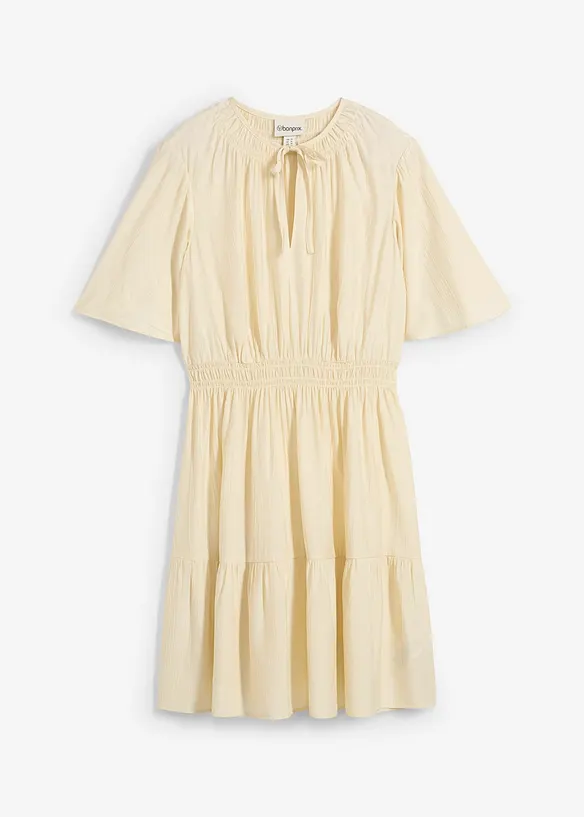 Minikleid aus fließendem Viskose-Mix in beige von vorne - bonprix