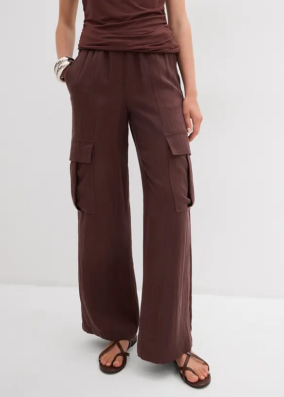 Cargohose aus fließendem Lyocell-Mix in braun von vorne - bonprix Cargohose aus fließendem Lyocell-Mix in braun von vorne - bonprix