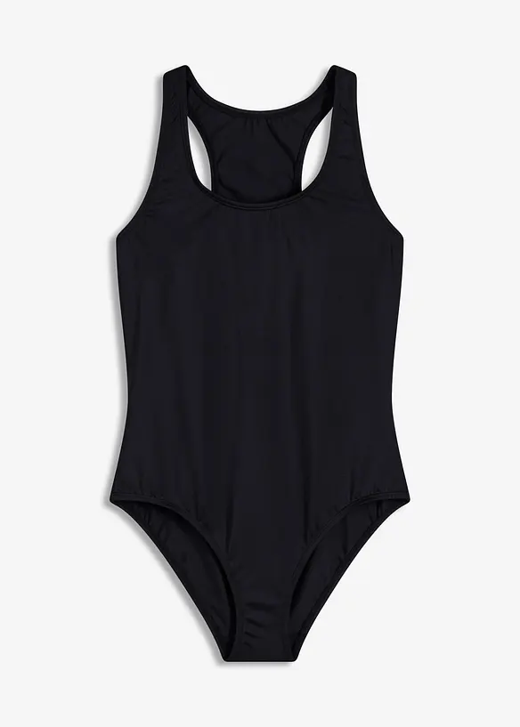 Schnelltrocknender Badeanzug mit Racerback in schwarz von vorne - bonprix