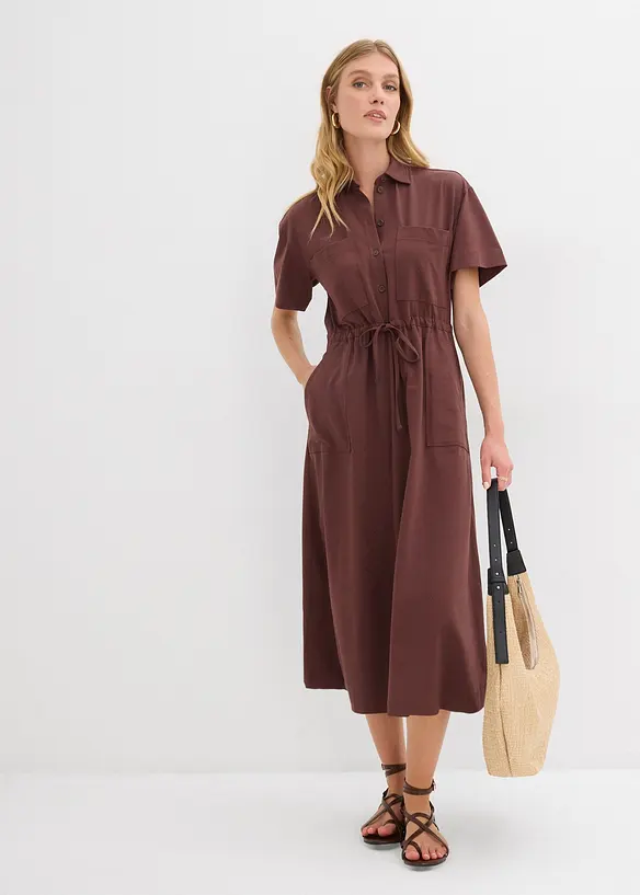 Jerseykleid aus Baumwoll-Stretch in braun von vorne (Totalaufnahme) - bonprix Jerseykleid aus Baumwoll-Stretch in braun von vorne (Totalaufnahme) - bonprix