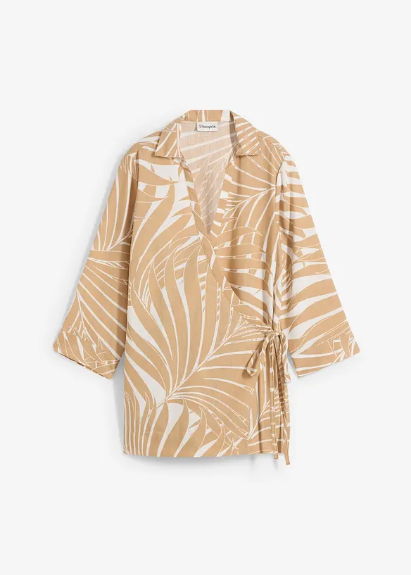 Kimono-Bluse in Leinenoptik in weiß von vorne - bonprix