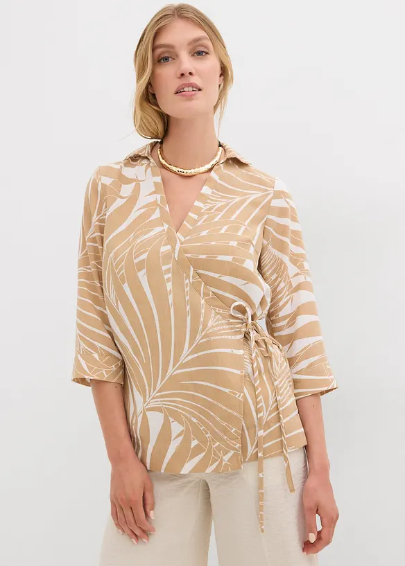 Kimono-Bluse in Leinenoptik in weiß von vorne (im Anschnitt) - bonprix