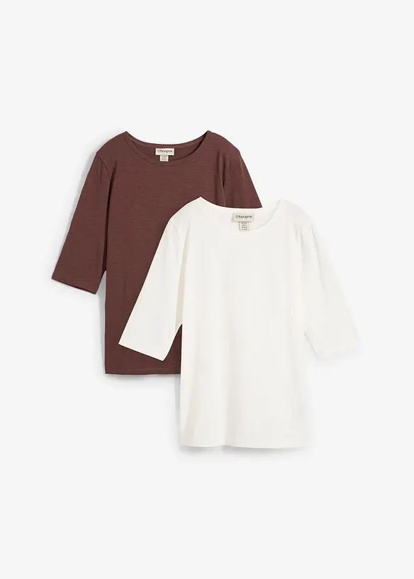 T-Shirt aus reiner Bio-Baumwolle, (2er Pack) in weiß von vorne - bonprix T-Shirt aus reiner Bio-Baumwolle, (2er Pack) in weiß von vorne - bonprix