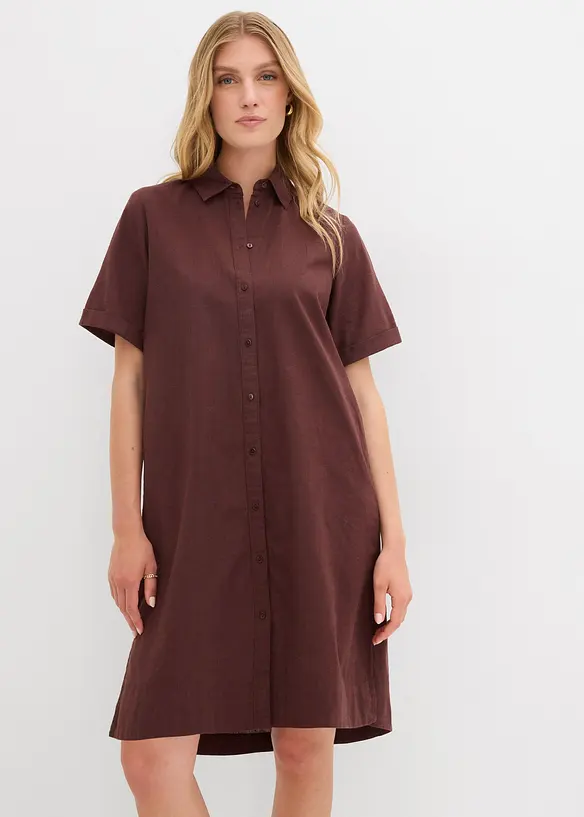 Hemdblusenkleid aus reiner Baumwolle in braun von vorne (Totalaufnahme) - bonprix Hemdblusenkleid aus reiner Baumwolle in braun von vorne (Totalaufnahme) - bonprix
