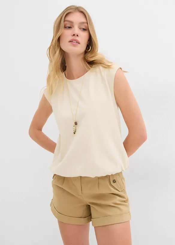 Shirt mit elastischem Bündchen in beige von vorne (im Anschnitt) - bonprix
