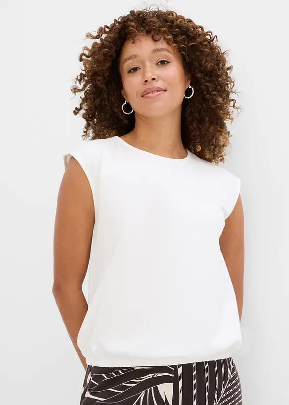 Shirt mit elastischem Bündchen in weiß von vorne (im Anschnitt) - bonprix