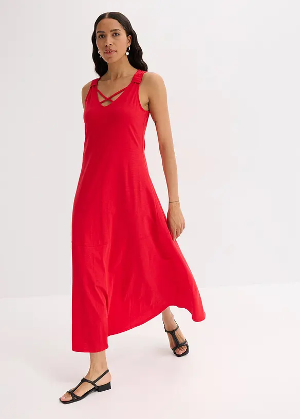 Trägerkleid aus reiner Bio-Baumwolle in rot von vorne (Totalaufnahme) - bonprix