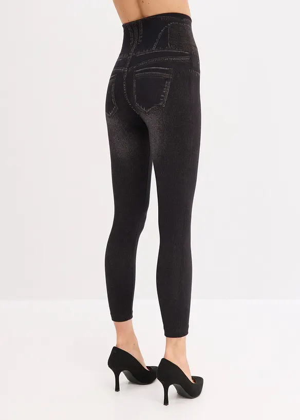 Shape-Strumpfleggings in Jeansoptik in schwarz von hinten - bonprix