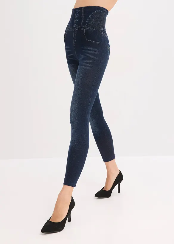Shape-Strumpfleggings in Jeansoptik in blau von vorne - bonprix