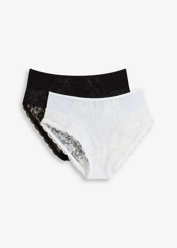 Maxislip mit zarter Spitze (2er Pack) in weiß von vorne - bonprix