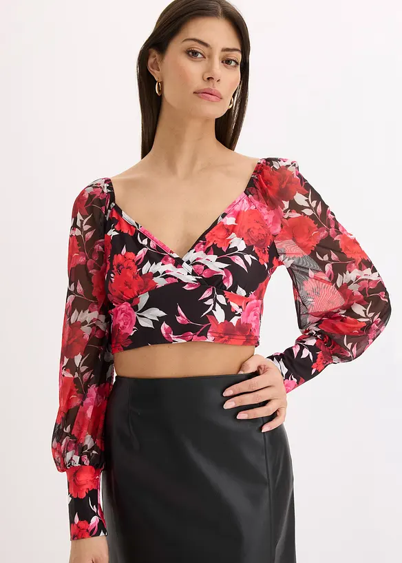 Cropped Top in schwarz von vorne (im Anschnitt) - bonprix