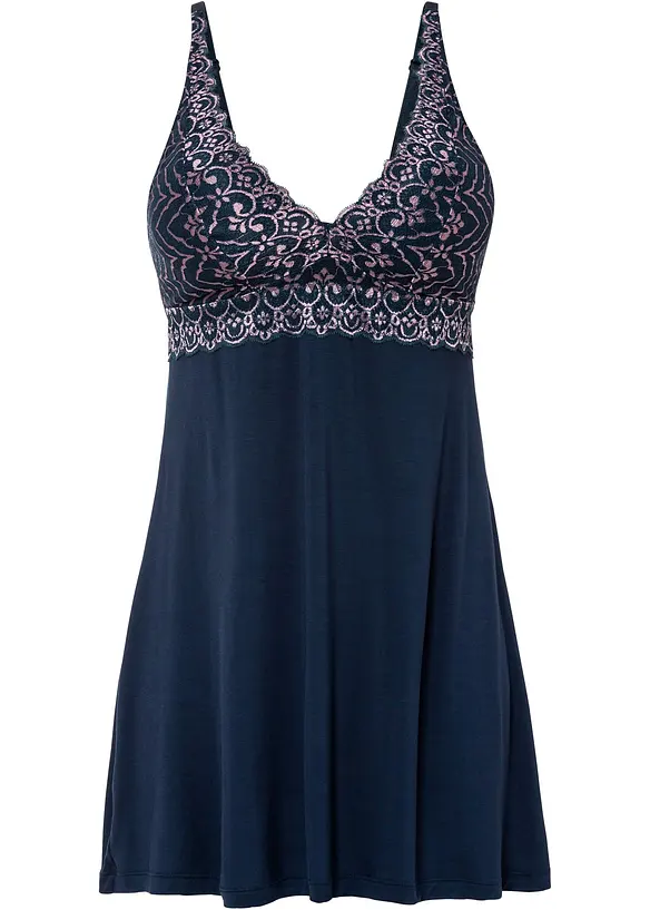 Negligé aus Viskose in blau von vorne - bonprix