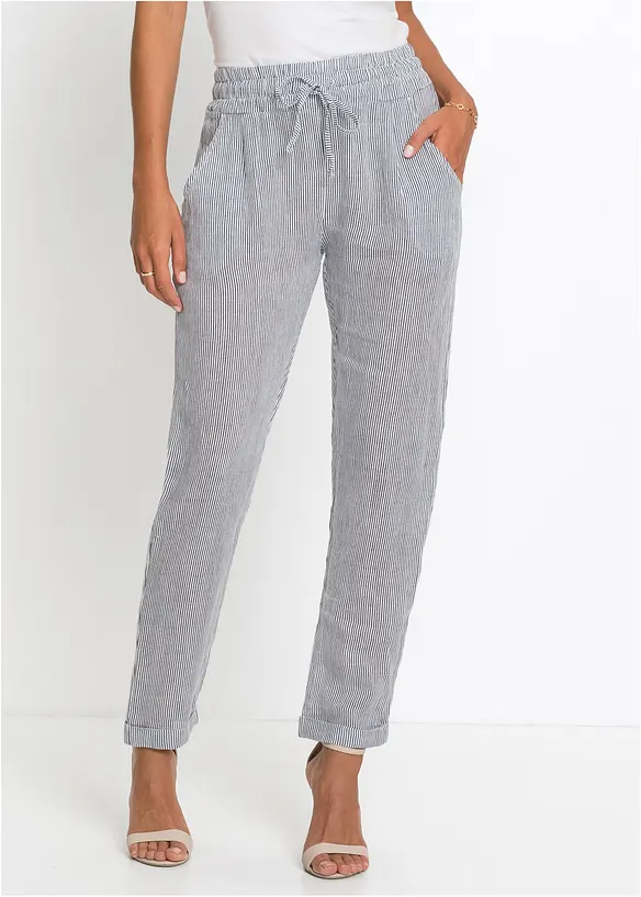 Leinenhose mit Elastik-Bündchen in grau von vorne - bonprix Leinenhose mit Elastik-Bündchen in grau von vorne - bonprix