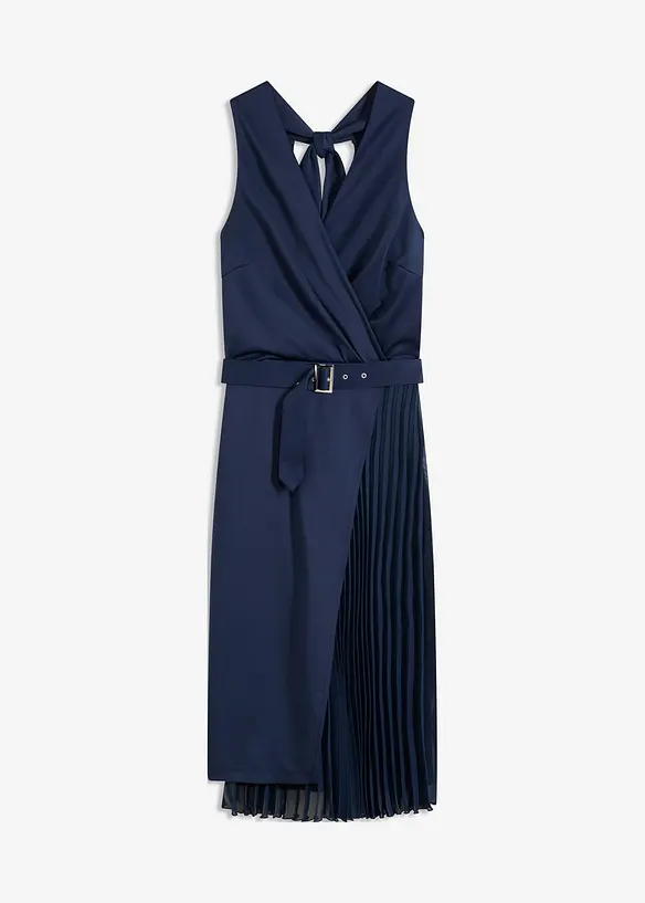 Midikleid in Wickel-Optik mit Plissee-Einsatz in blau von vorne - bonprix Midikleid in Wickel-Optik mit Plissee-Einsatz in blau von vorne - bonprix