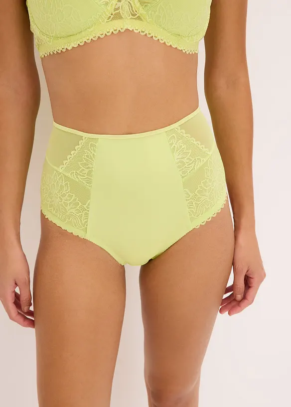 Highwaist Slip mit zarter Spitze in grün von vorne - bonprix