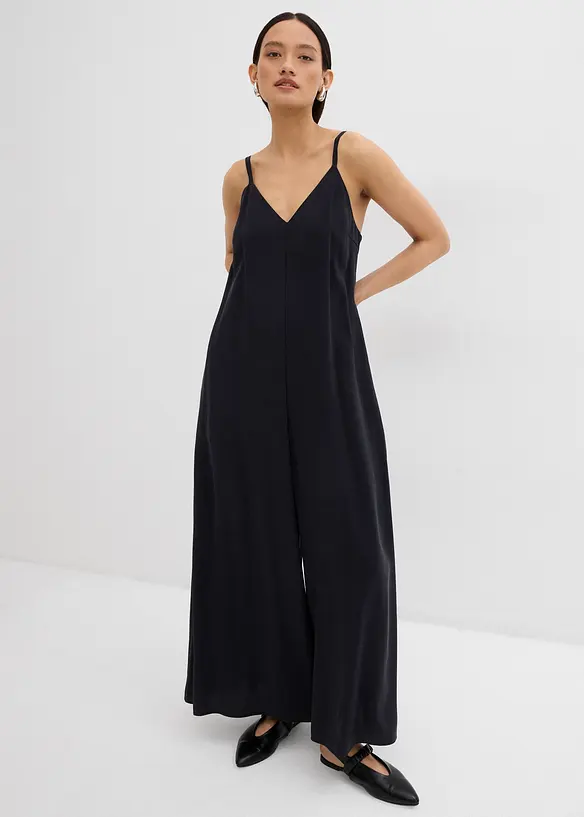 Jumpsuit mit verstellbaren Trägern aus Viskose-Mix in schwarz von vorne (Totalaufnahme) - bonprix Jumpsuit mit verstellbaren Trägern aus Viskose-Mix in schwarz von vorne (Totalaufnahme) - bonprix
