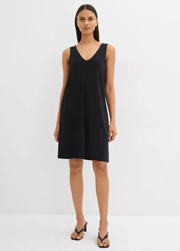 Fließendes Trägerkleid mit V-Ausschnitt in schwarz von vorne (Totalaufnahme) - bonprix Fließendes Trägerkleid mit V-Ausschnitt in schwarz von vorne (Totalaufnahme) - bonprix