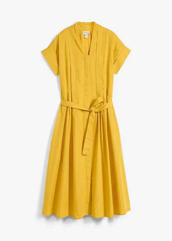 Ausgestelltes Kaftan-Kleid in gelb von vorne - bonprix