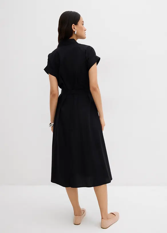 Ausgestelltes Kaftan-Kleid in schwarz von hinten (Totalaufnahme) - bonprix