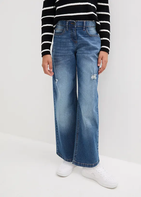 Wide-Leg-Jeans Mid Waist in blau von vorne - bonprix