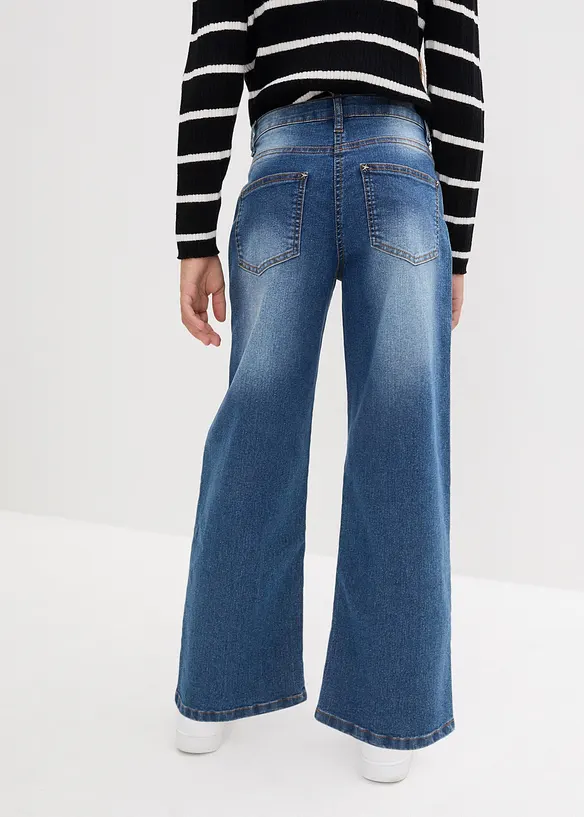Wide-Leg-Jeans Mid Waist in blau von hinten - bonprix