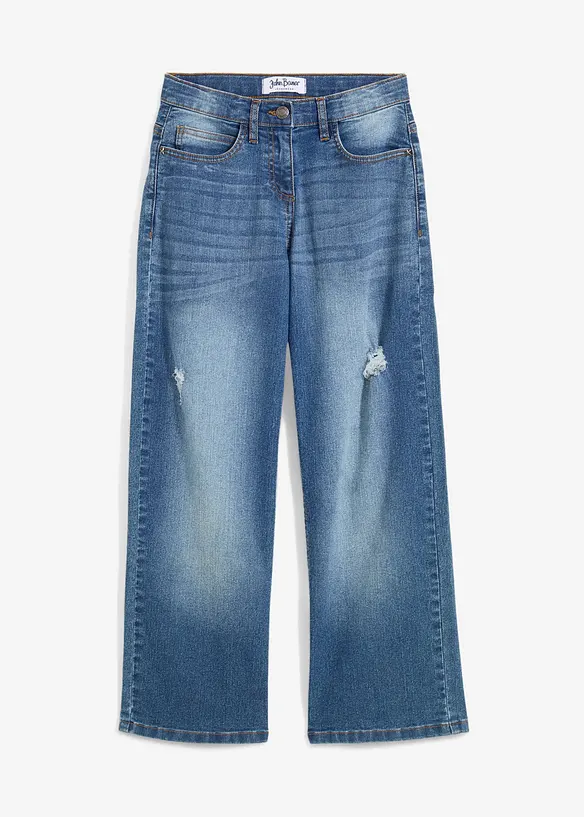 Wide-Leg-Jeans Mid Waist in blau von vorne - bonprix