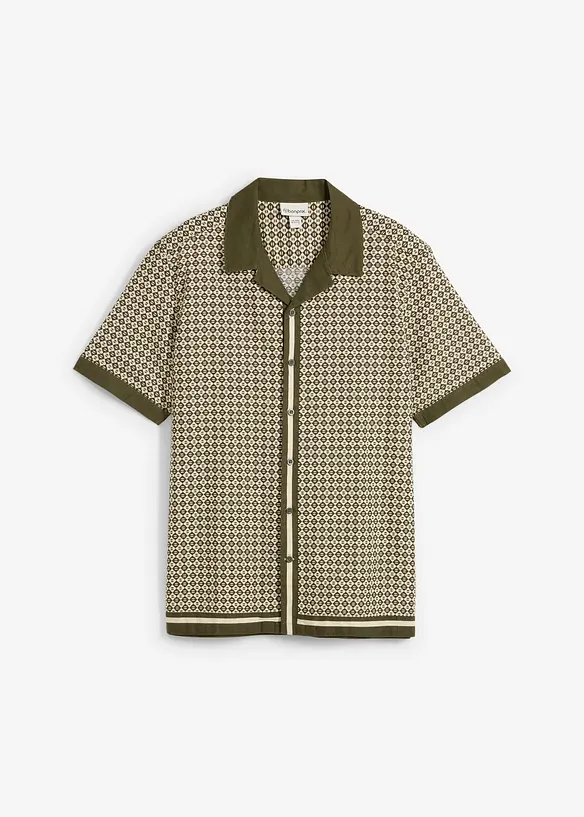 Kurzarmhemd aus Leinen-Mix in Regular Fit in beige von vorne - bonprix