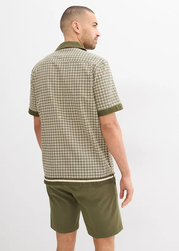 Kurzarmhemd aus Leinen-Mix in Regular Fit in beige von hinten (im Anschnitt) - bonprix