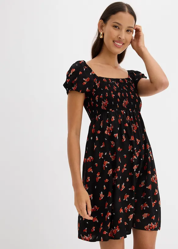 Minikleid aus fließender Viskose in schwarz von vorne (Totalaufnahme) - bonprix Minikleid aus fließender Viskose in schwarz von vorne (Totalaufnahme) - bonprix