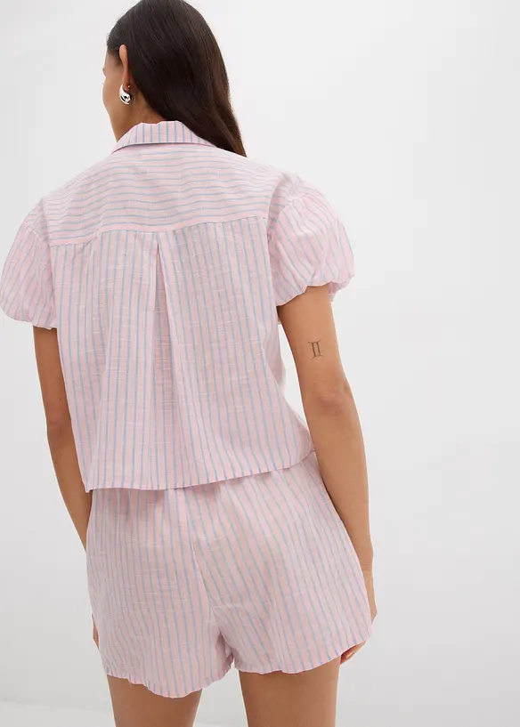 Kurzarmbluse aus reiner Baumwolle in rosa von hinten (im Anschnitt) - bonprix