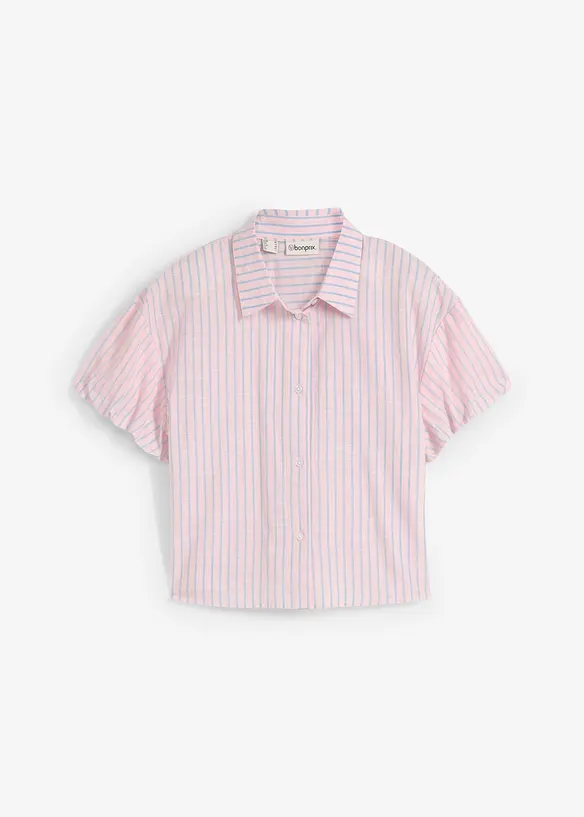 Kurzarmbluse aus reiner Baumwolle in rosa von vorne - bonprix
