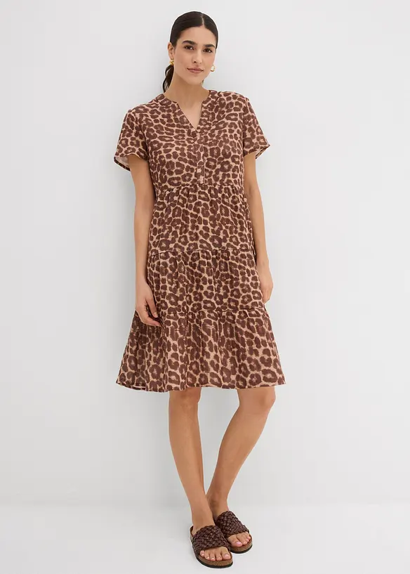 Musselin-Minikleid aus reiner Baumwolle in braun von vorne (Totalaufnahme) - bonprix Musselin-Minikleid aus reiner Baumwolle in braun von vorne (Totalaufnahme) - bonprix
